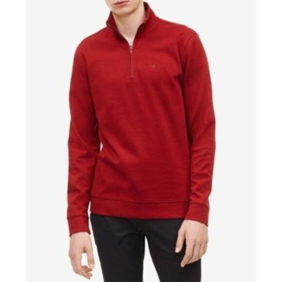 Calvin Klein The Classic Quarter-Zip Pullover Sweater Red L NEW - Picture 1 of 12